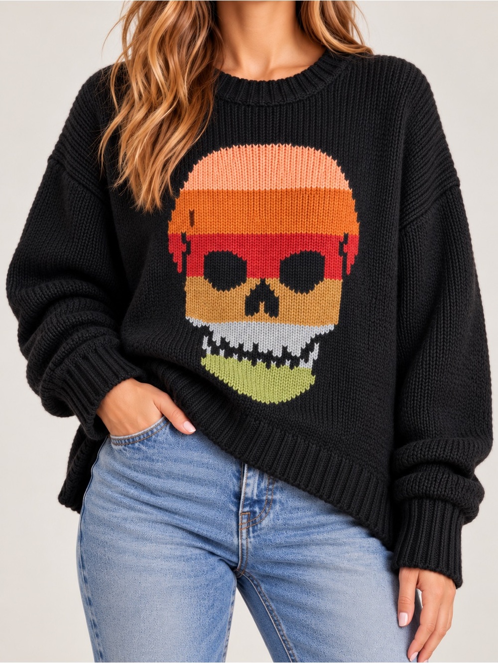 Wooden Ships Black Skull Mohair Wool Sweater M/L